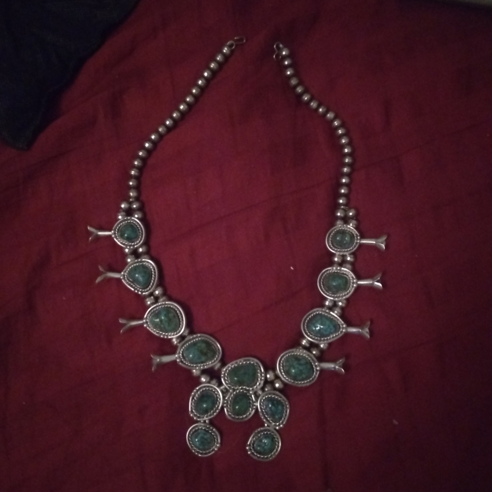 Squash Blossom Turquoise Necklace & Earring Set